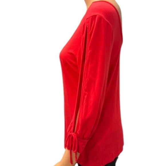 NWOT CHELSEA & THEODORE Vibrant Red 3/4 Tie Sleeve Low Back Blouse Small - Picture 7 of 8